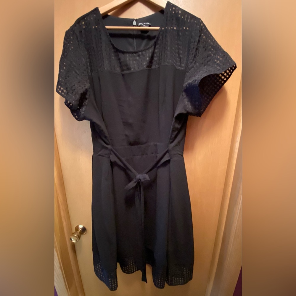 City Chic Black Eyelet Short Sleeve Tie-Waist Dress